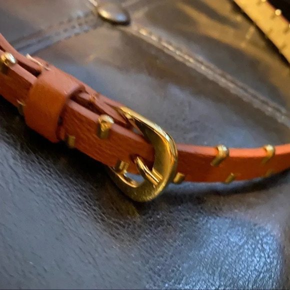 Vintage style Tan gold tone studded  fashion belt Sz S - Picture 3 of 4